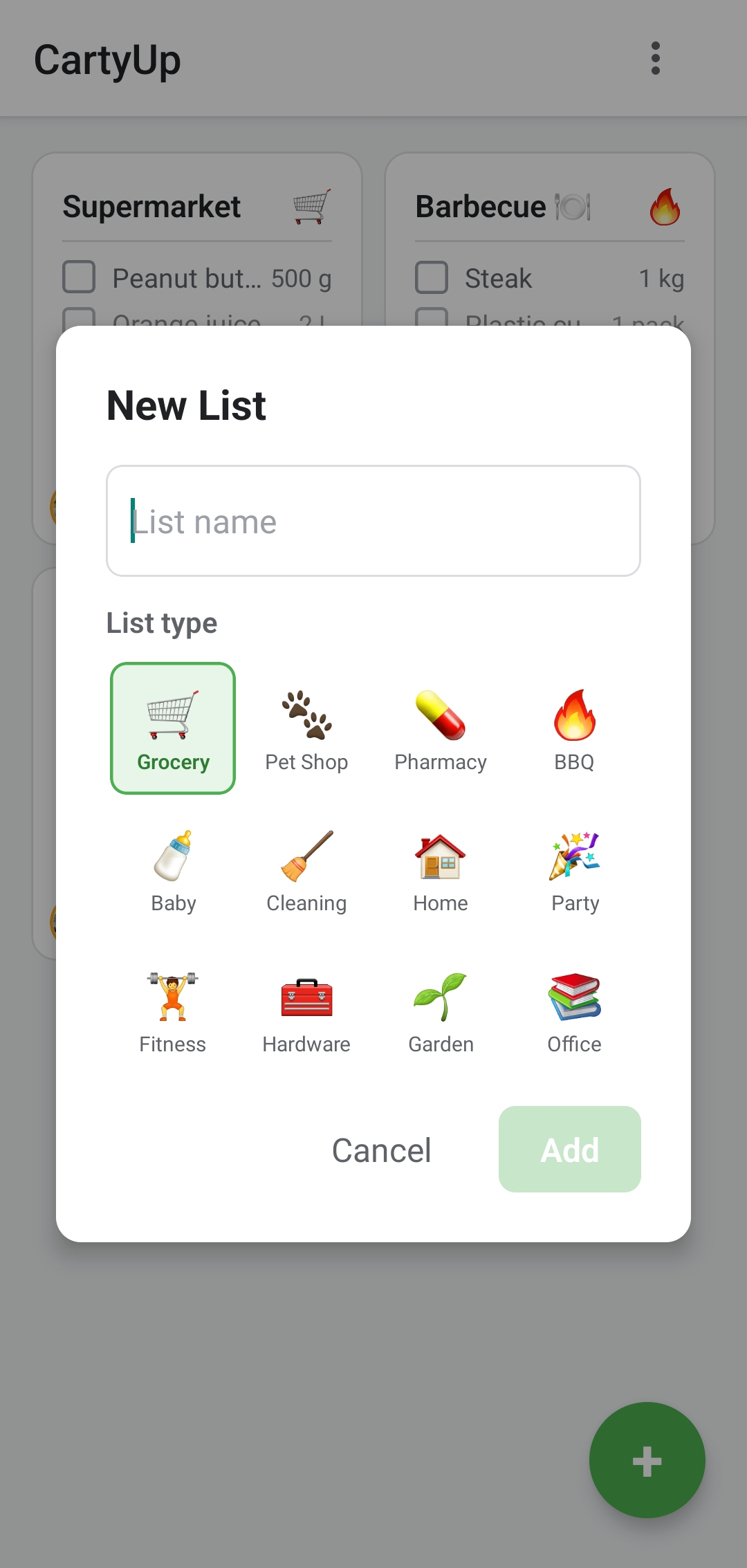 Create lists with 12 category types